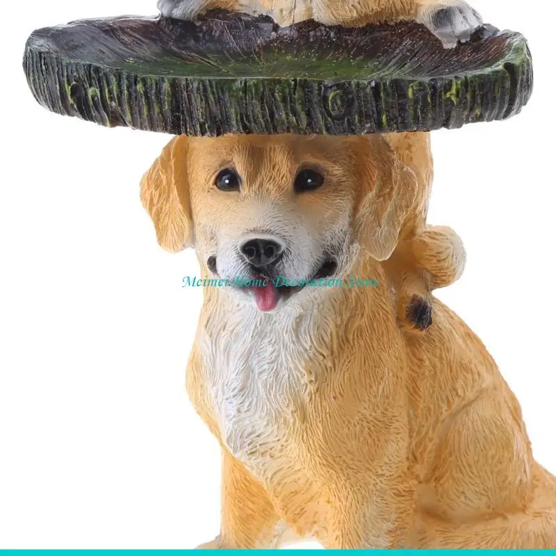 H7BF Playful Garden Dog Statues Puppies Birdbath Polyresin Outdoor Bird Bath Home