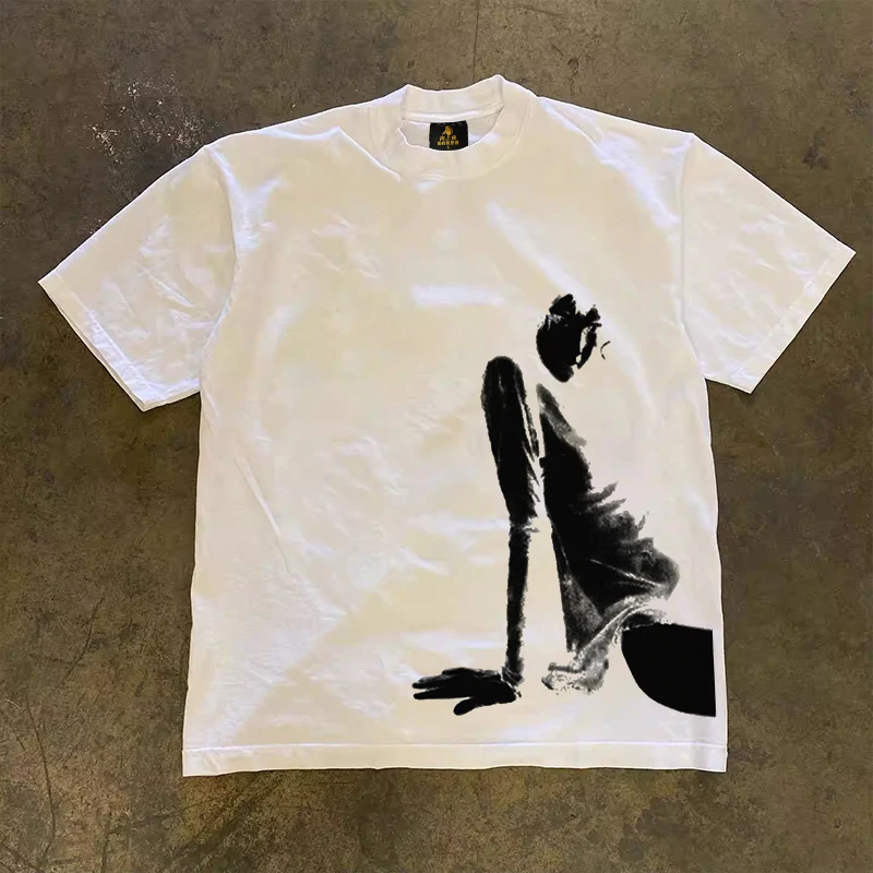 Loose Fit Cotton T-Shirt Unisex Short Sleeve Double Thread UPUPXIA Hero Print Sweat Absorbent round Neck Casual Summer Top