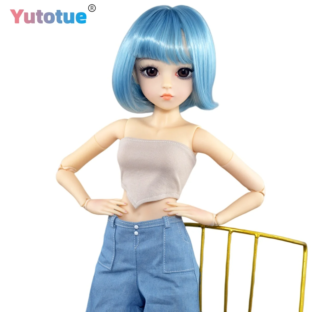 YUTOTUE 60cm Height Fashion Girl Doll Removable Short Wig Clothes Pants Shoes BJD Doll Toy