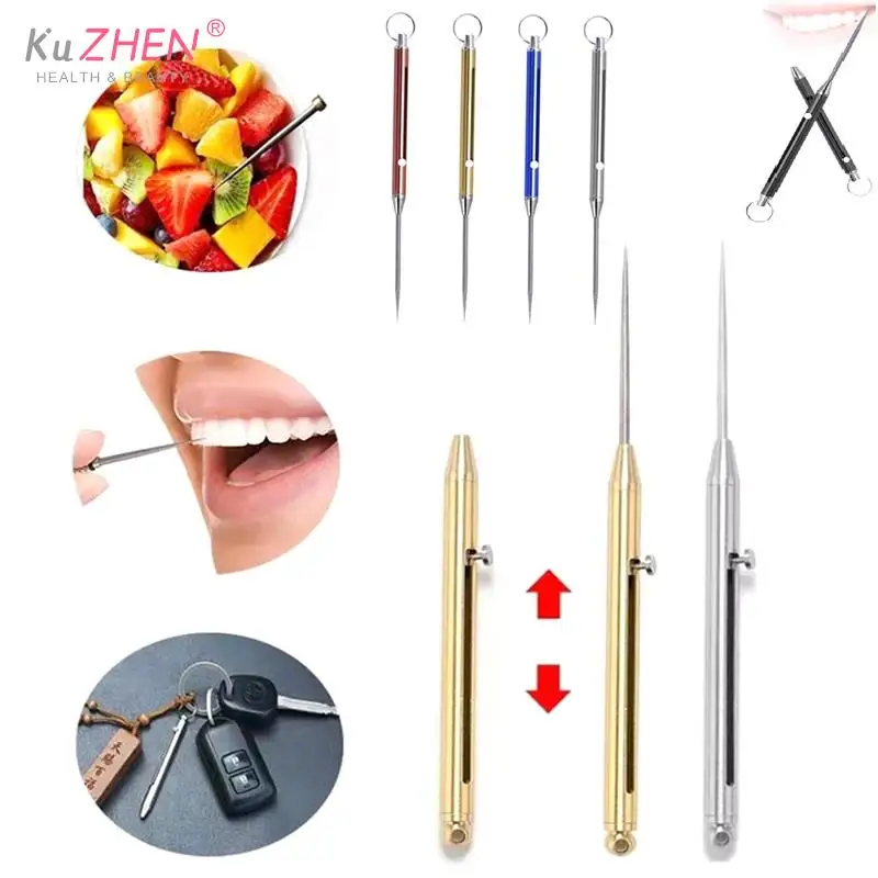 

11/15.7cm Titanium Alloy Push-pull Toothpick Telescopic Fruit Pick Toothpick Artifact Portable Toothpick Canister OutdoorCamping