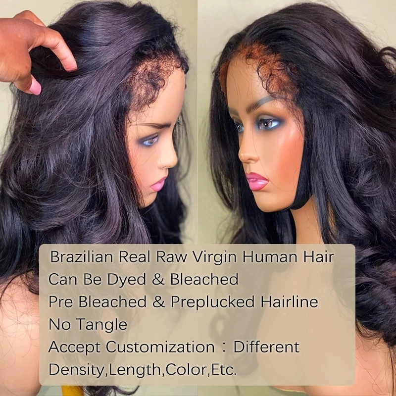 Body Wave 13x6 Wig rambut manusia renda depan untuk wanita warna hitam Wig Virgin Wig penutupan renda tenun 250% rambut bayi ikal