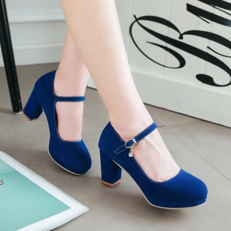 Suede High Heeled Mary Jane Shoes Round Toe Chunky Heel Plus Size 43 Mary High Heel Shoes Comfort Platform Lolita Shoes Ladies