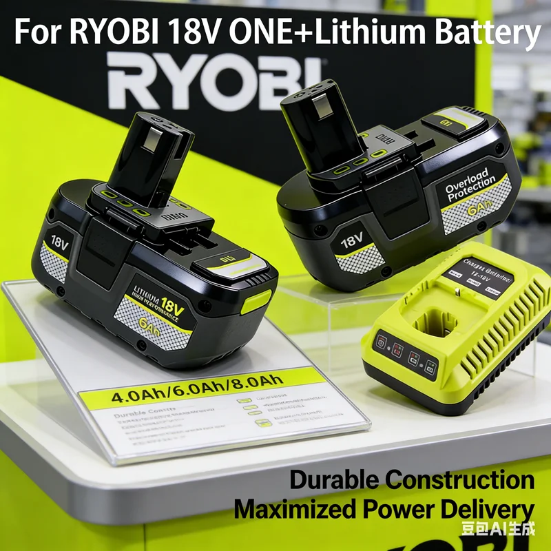

8.0Ah For RYOBI High-Permance Tools Lithium Battery 18V Memory Effect Low self Discharge,Suitable Compatible 18V P107 P108