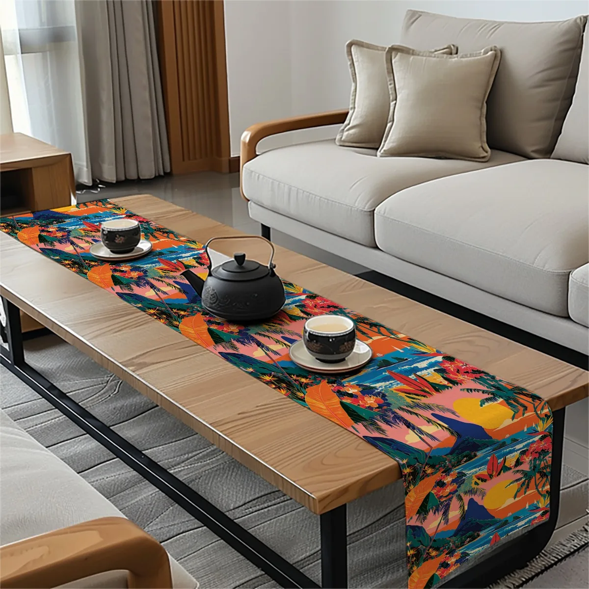 decoration table runner Tropical Bird of Paradise Flowers Summer Style Tablecloth for festival home party decor,available in mul