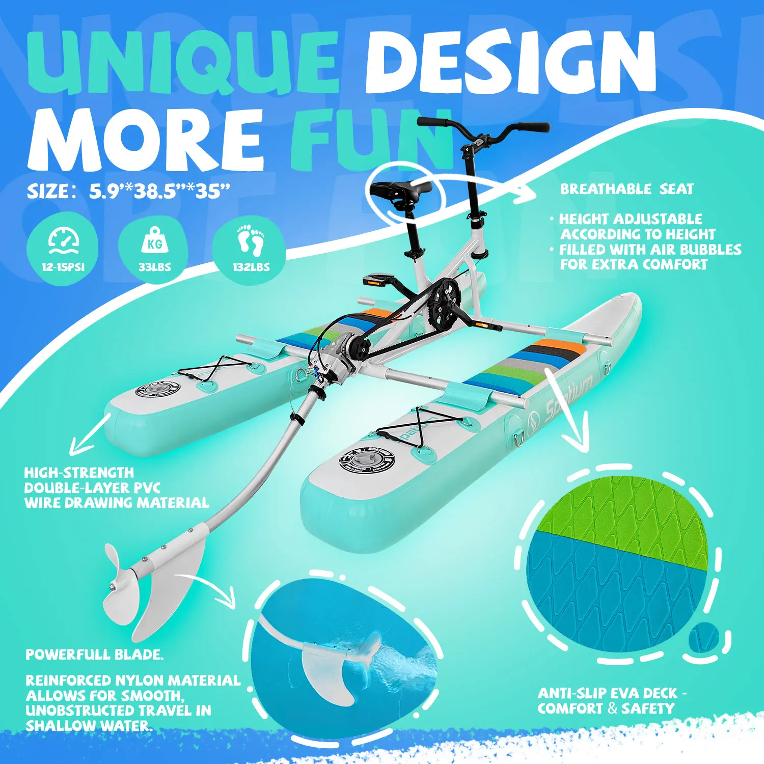 Spatium Water Bike for Kids Inflatable Water Bikes Water Bicyles for Lake with Inflatable Pontoons Pedal Water Bike