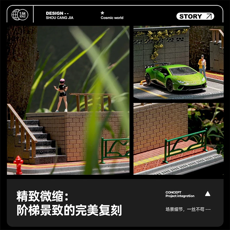 1:64 Simulated Staircase Scene Model Parking Lot Miniature Building Sand Table Props Shooting Collection Ornaments