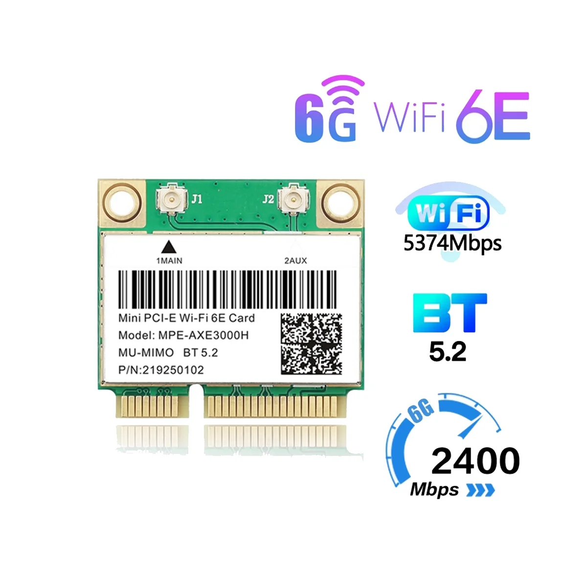 MPE-AXE3000H WiFi Card+Antenna WiFi 6E 2400Mbps Mini PCI-E for BT 5.2 802.11AX 2.4G/5G/6Ghz Wlan Network Card