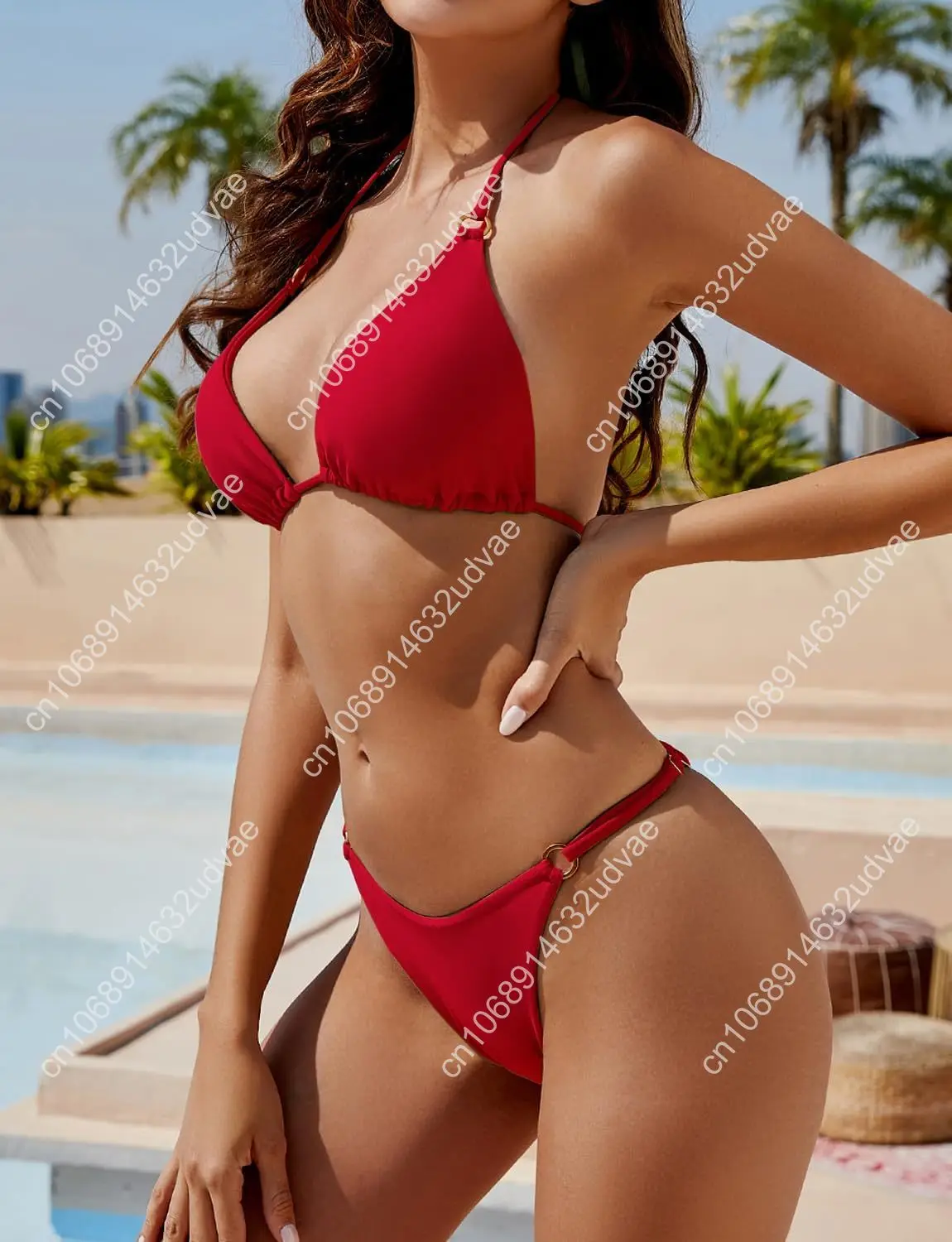 Women's Two Piece Bikini Sets Sexy Halter Ring Swimsuit Triangle String Cheeky Bathing Suit