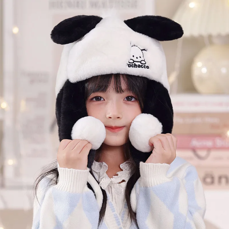 Sanrio Melody invierno nuevo sombrero Lei Feng para niñas protección cálida para los oídos gorro de felpa Kulomie grueso de lana a prueba de viento frío