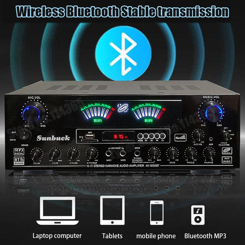 888BT 999BT Amplifier Bluetooth Digital layar dinamis ganda penguat suara Stereo HiFi untuk rapat Karaoke teater mobil rumah maks 4000W