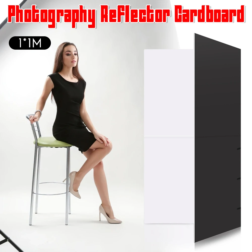 

Светоотражатель 1x1 м 2-в-1 для фотосъемки, складная картонная доска-рассеиватель света для натюрморта, черно-белый