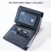 Men Wallet Genuine Leather Wallets for Men Zipper Purse Vertical Business Wallets RFID Anti-Theft Credit Card Holder Money Bag 2