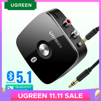 UGREEN Bluetooth Receiver 5.1 Wireless Auido Music 3.5 mm RCA aptX HD Low Latency Music Bluetooth 5.0 Sound 3.5mm 2RCA Adapter