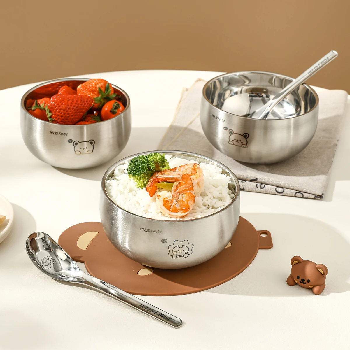 

Милые двухслойные миски из нержавеющей стали 316 для детей, многоразовые, для фруктового салата, с защитой от ожогов, для супа, кухонная посуда