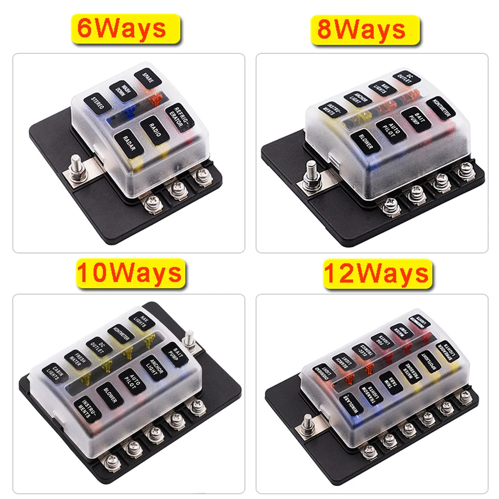 

6/8/10/12 Ways Blade Fuse Holder Splitter Fuse Box with LED Warning Light For Car Boat Camper Universal Fuse Block
