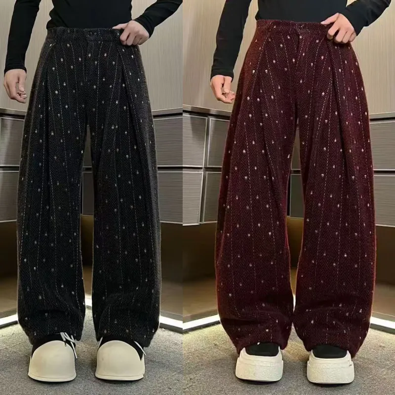 

Мужские брюки в корейском ретро-стиле с широкими штанинами, свободного кроя, с вышивкой в горошек, повседневные, в американском стиле