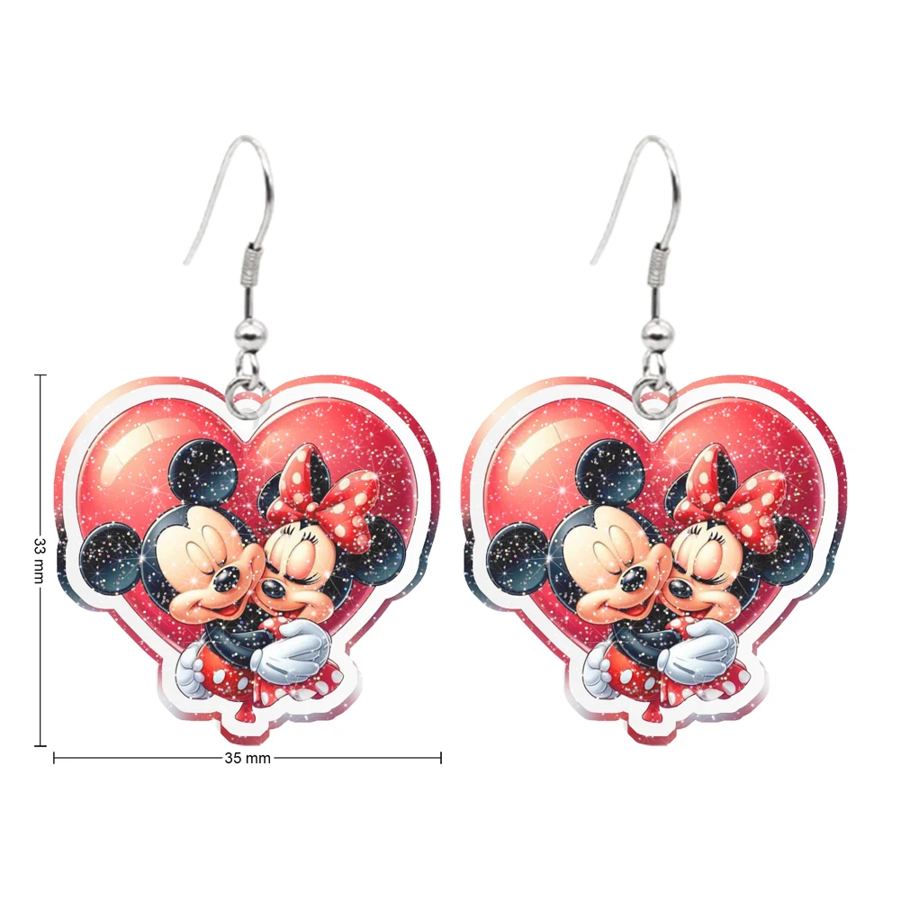 

Valentine's Day Disney Mickey Minnie Heart Pendent Earring Cute Design Clear Glitter Resin Earrings Hook Women Accessories