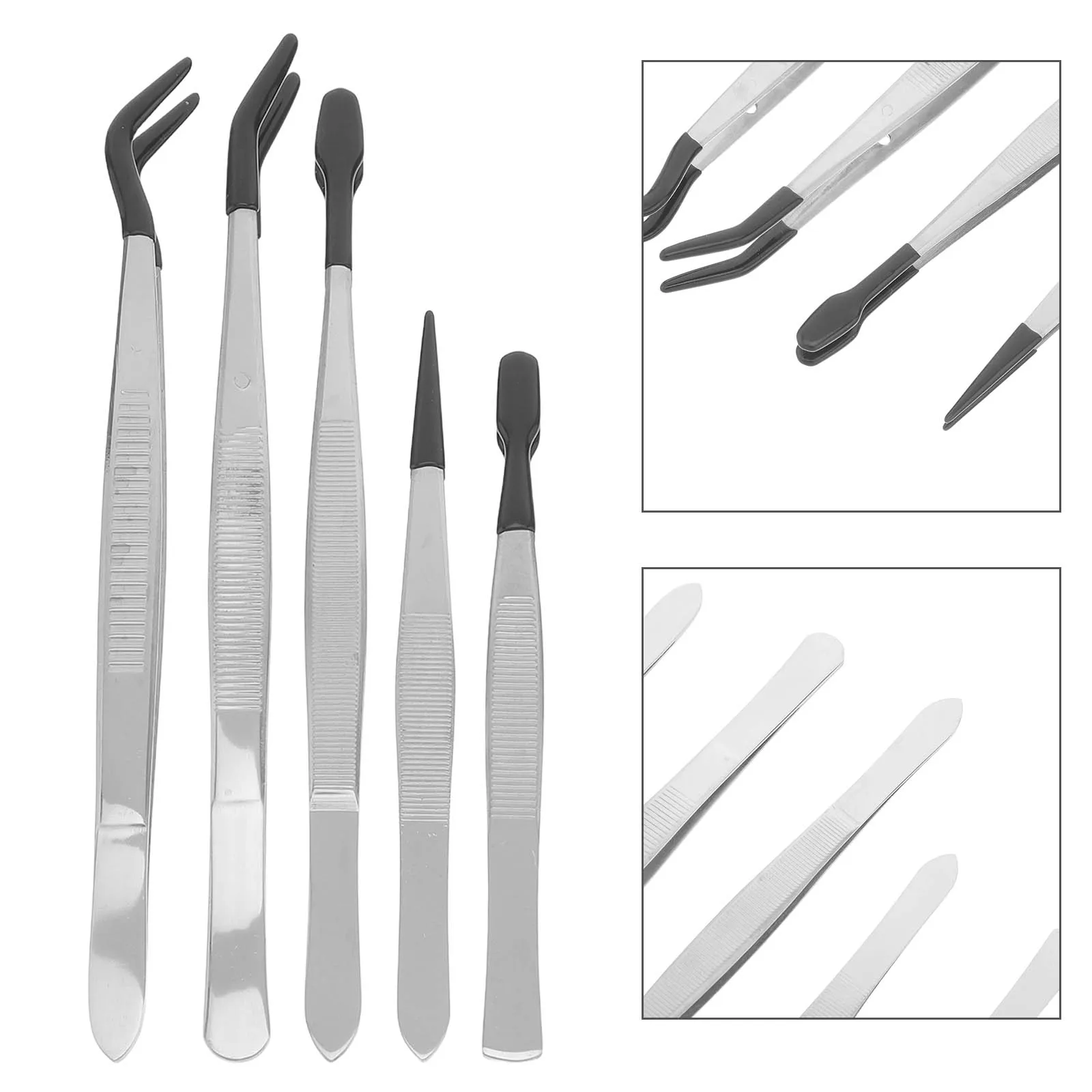 

5pcs Precision Rubber Coated Tweezers Craft Jewelry Electronics Tool Durable Flat Tip Bent Straight Industrial Tweezer Set Lab