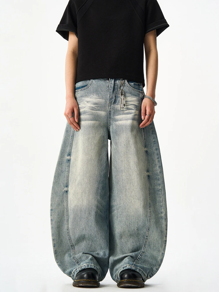 Woostop الأمريكية الرجعية سكين واسعة الساق الجينز الرجال النساء فضفاضة تناسب كلينفيت المنجل السراويل العصرية مستقيم أنبوب الجينز #4