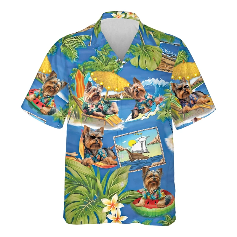 Fashion Hawaiian Poodle 3D Printed Shirts For Men Clothes Funny Aloha Beach Shirt Pet Dogs Graphic Short Sleeve Dog Lovers Tops