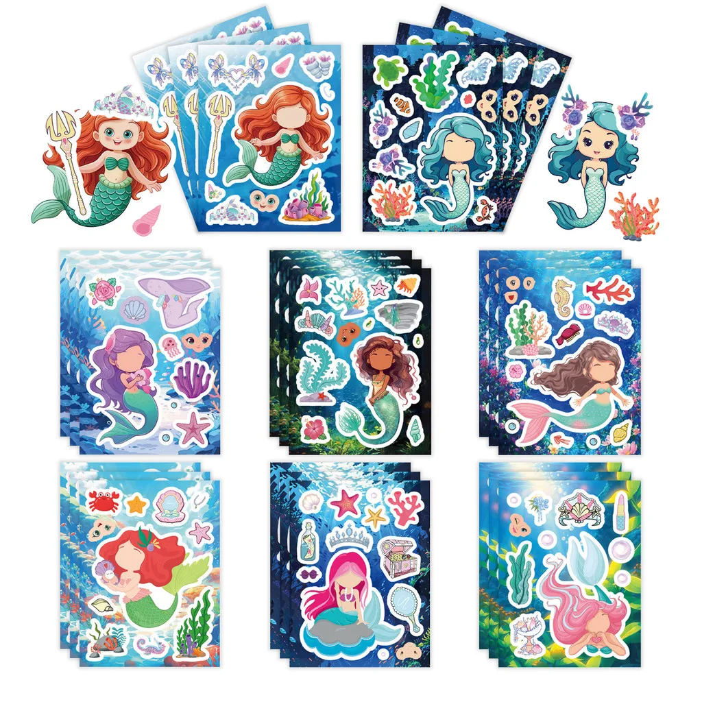 8Pcs Cartoon Mermaid Collage Stickers - Kids' Puzzle DIY Decor for Water Bottles RecordingYourLife Store