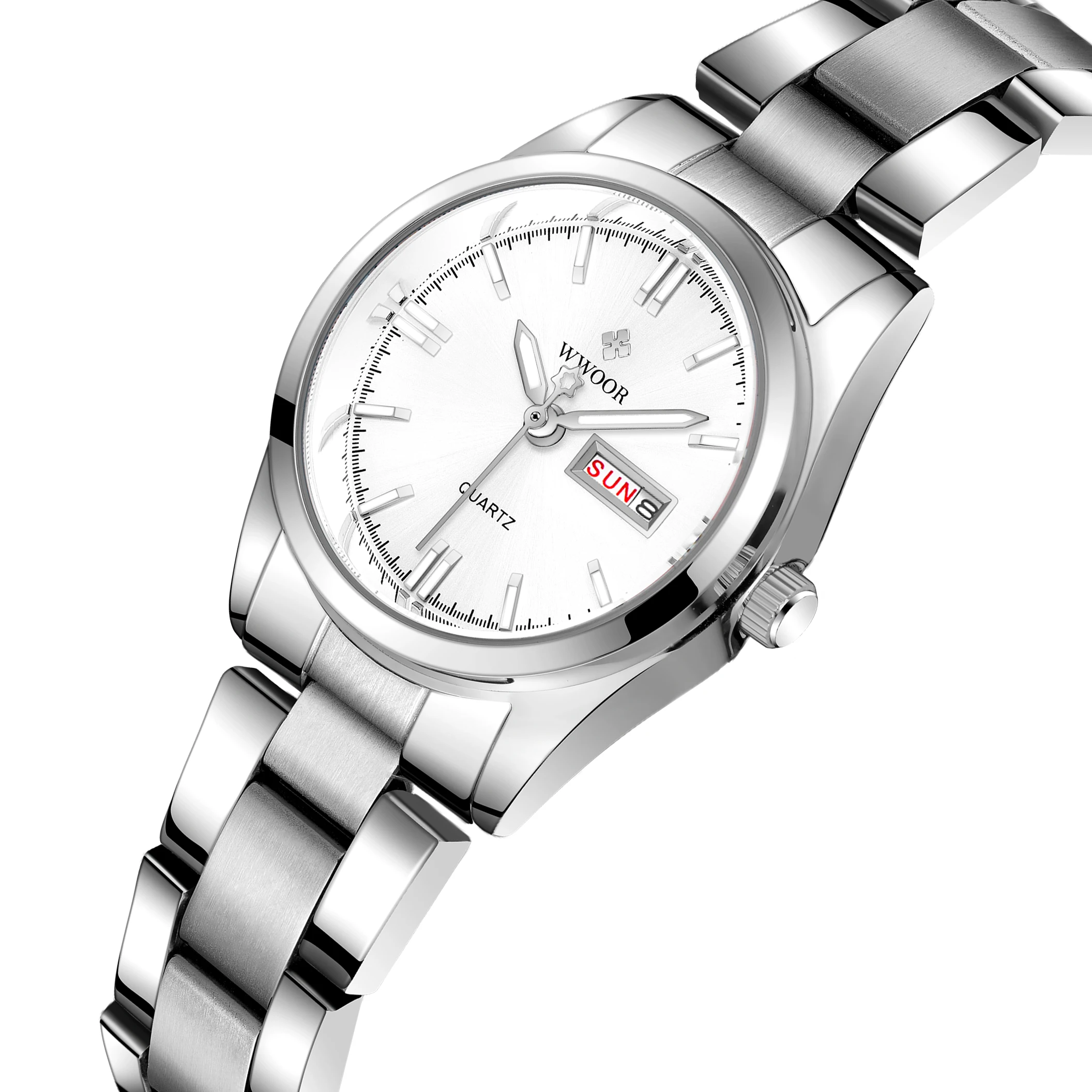 WWOOR-relojes de cuarzo de lujo para mujer, pulsera de acero inoxidable con fecha, resistente al agua, regalo para novia