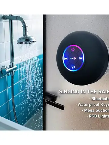 Portable Wireless Bluetooth Speaker LED Light IPX4 Waterproof Loudspeaker Outdoor Bathroom Large Suction Cup Stereo Sound Box