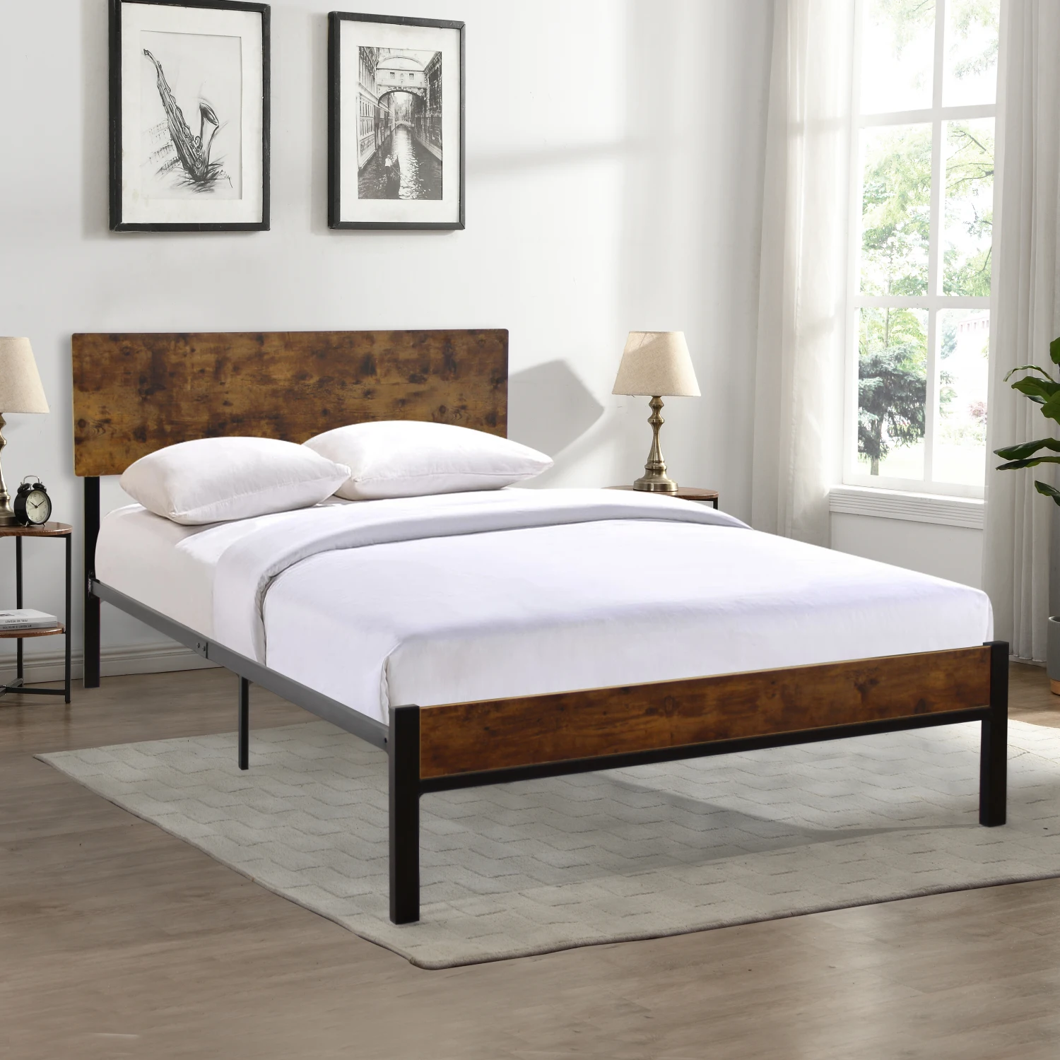 

Metal Bed Frame Twin Size Modern Style Comfort Bedroom, Sturdy Black Color