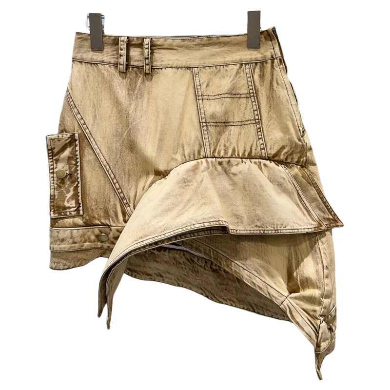 

Summer 2025 Trendy ort f-length Denim Skirt with Patchwork And Lace Hem for Spicy Girls Creative Loose A-line Mid-waist