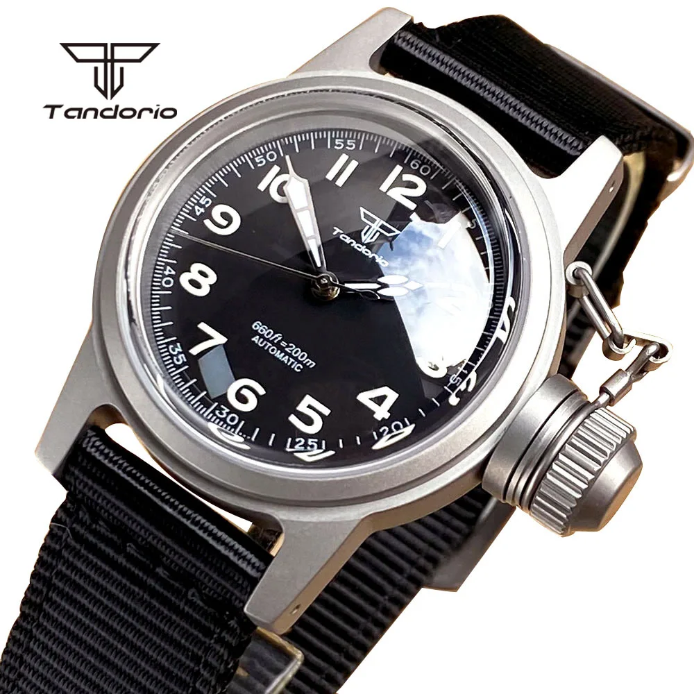 Tandorio Sandblasted Men\'s NH35 Automatic Dive Frog Watch Domed Sapphire Luminous Military Style Mechanical Wristwatch 20BAR