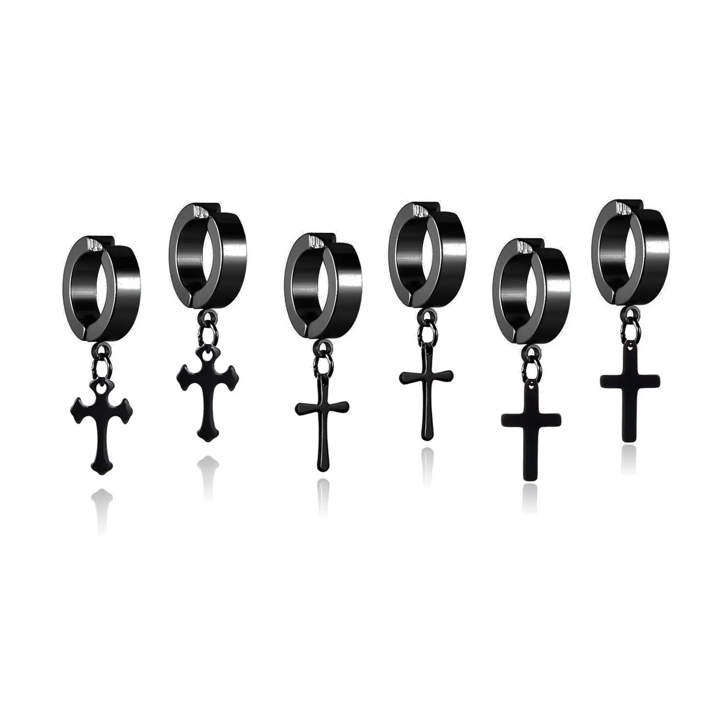 3 uds/3 pares de Clips para las orejas con colgante de Cruz de acero inoxidable, pendientes de aro colgantes Punk para parejas Unisex para hombres y mujeres, joya de uso diario