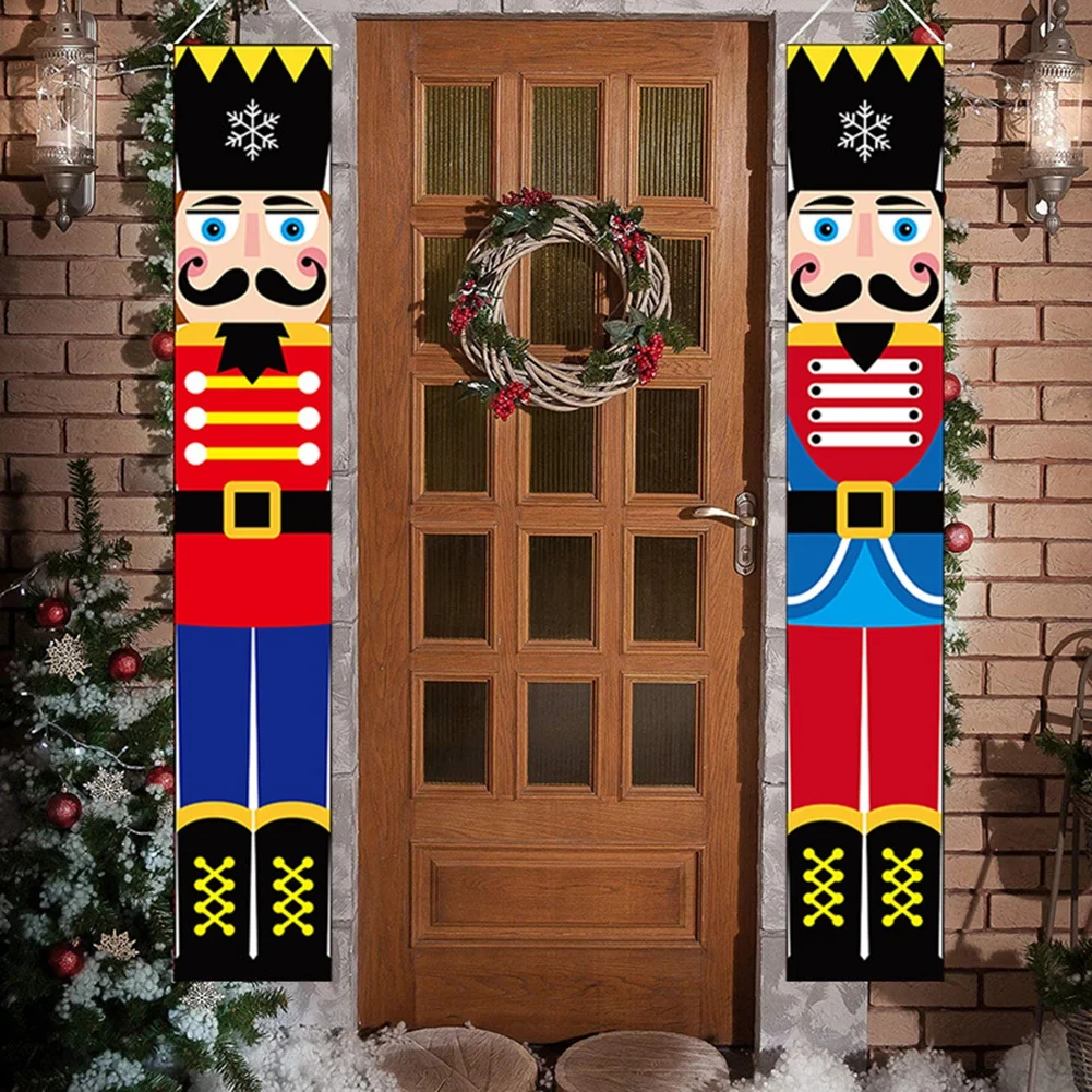 Christmas Banner Couplet Nutcracker Soldier Christmas Hanging Door Banner Decorations for Home Merry Christmas Decor New Year