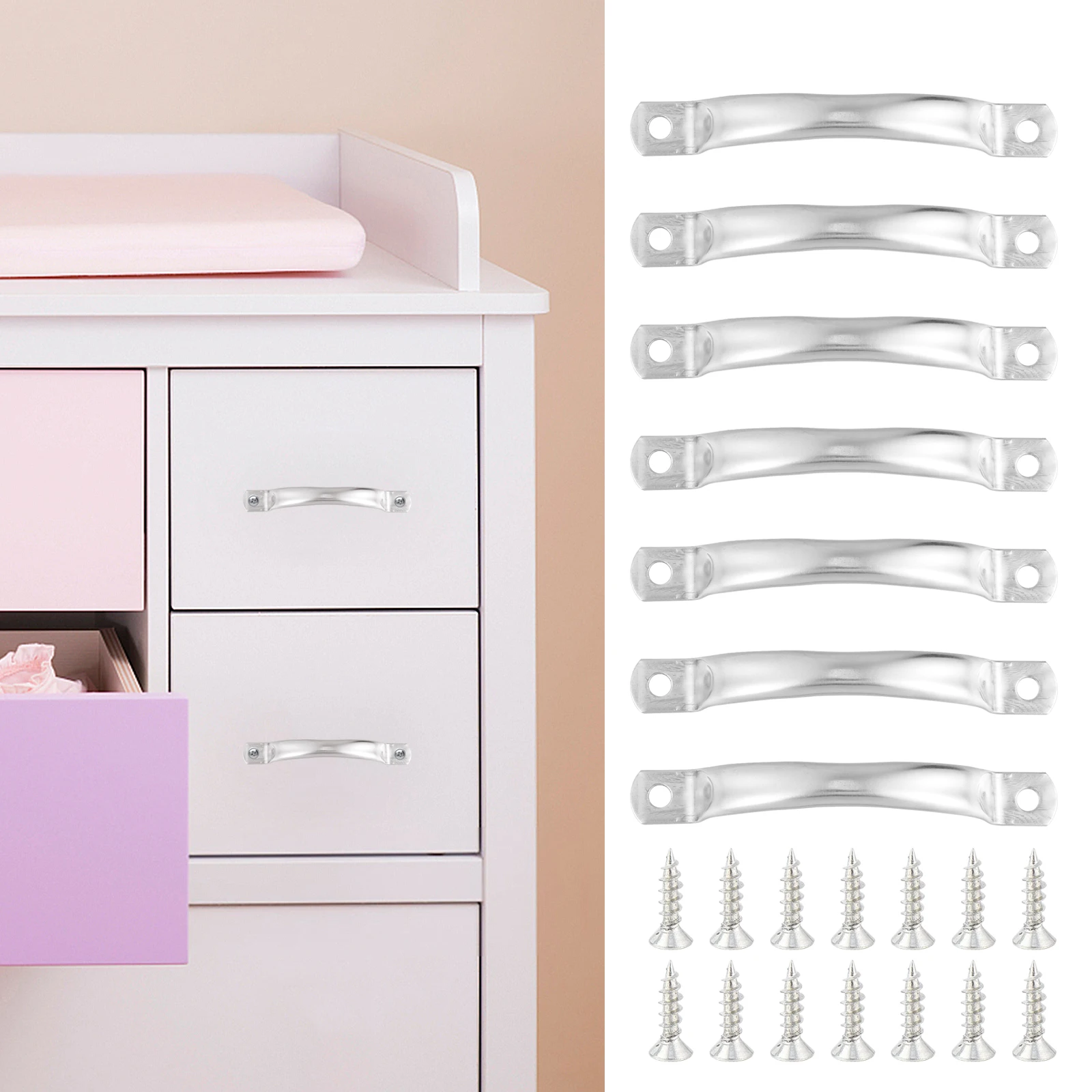 

24Pcs Stainless Steel Handles Modern Solid Design Easy Install Furniture Drawer Pulls Stainless Steel Handles Windows Knobs