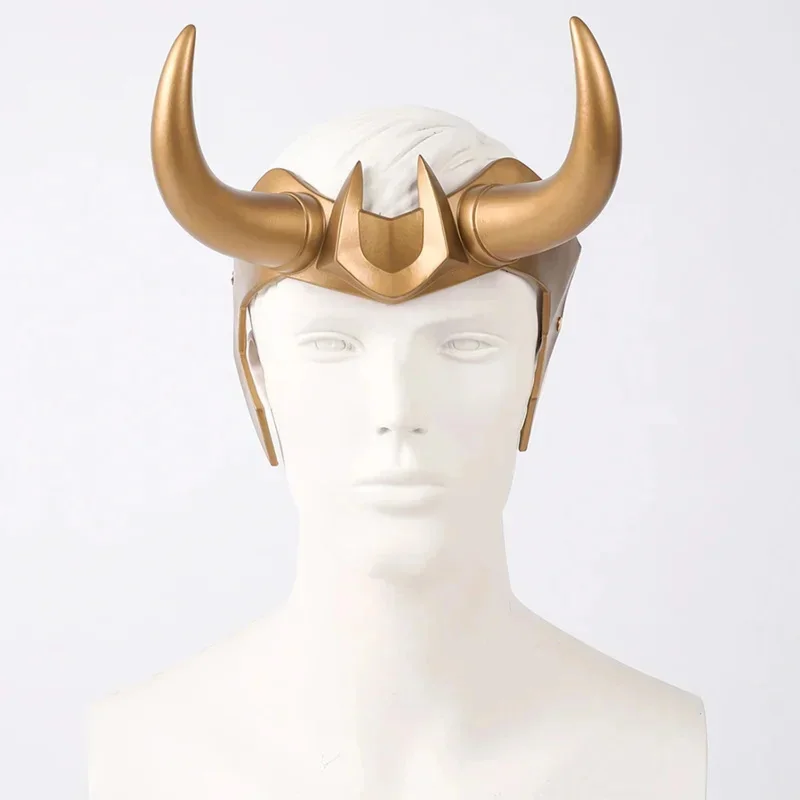 Ragnarok Loki Helm mit Hörnern Latex-Kronenmaske Halloween Cosplay Kostüm-Requisiten für Erwachsene Männer Frauen Anime