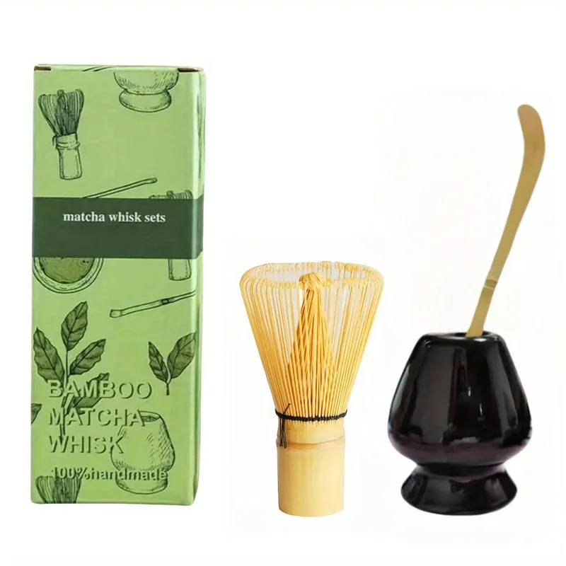 3pcs/set Matcha Set Tea-making ToolBamboo Whisk Tea spoon Ceramic fittings Matcha Whisk (Chasen) Tea Spoon And Scoop (Chashaku)
