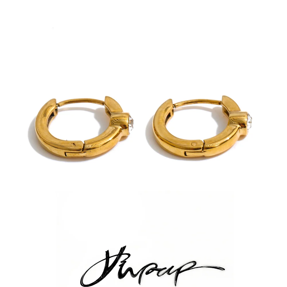 Yhpup Stainless Steel Zirconia Round Hoop Earrings for Women Stylish Daily Arrivals Attractive Modern Jewelry