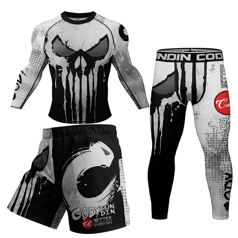 Jiu jitsu Rashguard Men MMA Boxing T-shirt +Pant Sets Compression Rash Guard Sportswear Bjj Kickboxing Jerseys Muay Thai Shorts