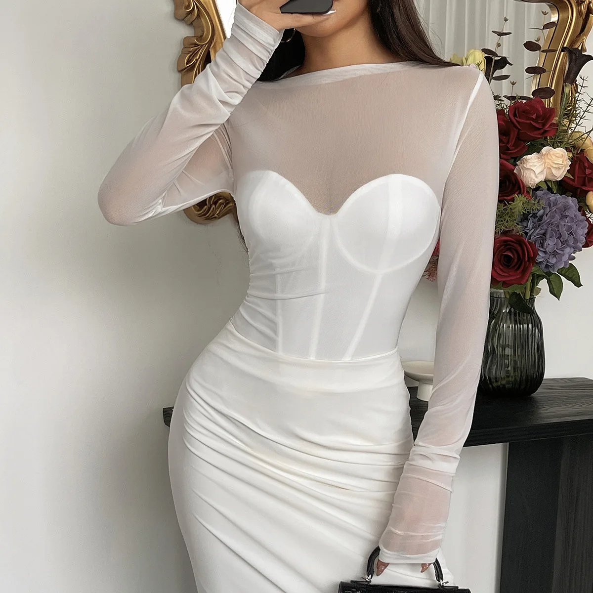 

Модный сексуальный облегающий базовый слой с глубоким V-образным вырезом, дышащий цельный комбинезон из цветного материала Fibone