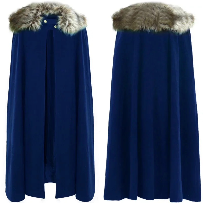 

Men's Medieval Winter Cloak Thick Collar Larp Vicking Knight Cosplay Cape Coat Gothic Women Retro Mantle Halloween Costume