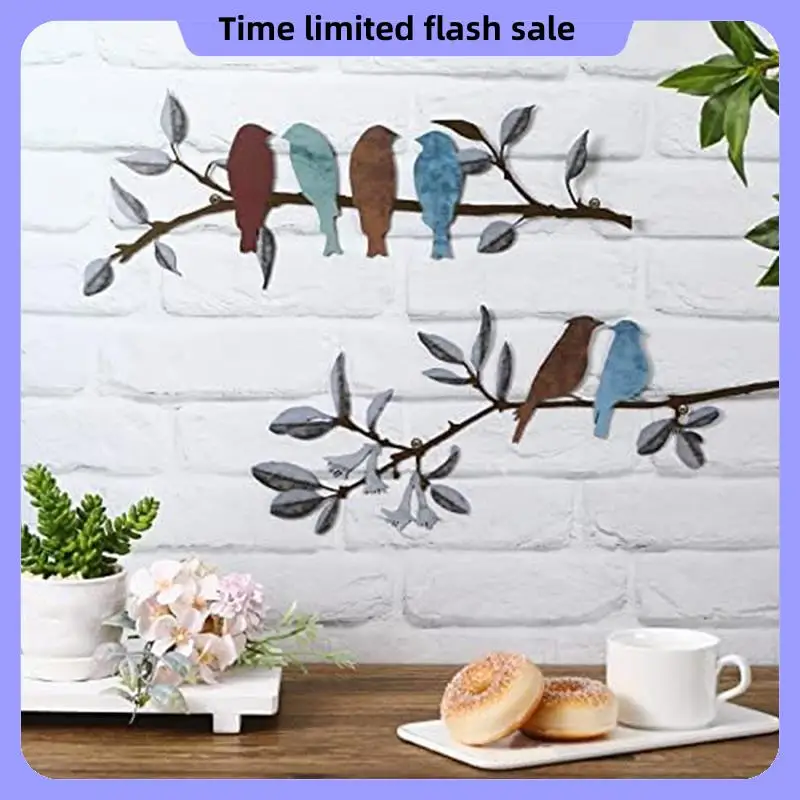 

2 Piece Birds Wall Art Vivid Birds On Branch Metal Birds Wall Decor Hanging Leaves With Birds Metal 40X15cm Outdoor Wall Decor