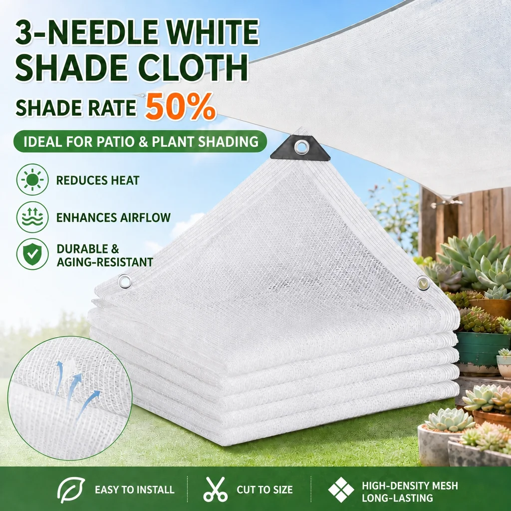White Sun Shade Net 3Pin 50% Shading HDPE White Sunshine Net Garden Plant UV Protection Sunshade Outdoor Shading Mesh