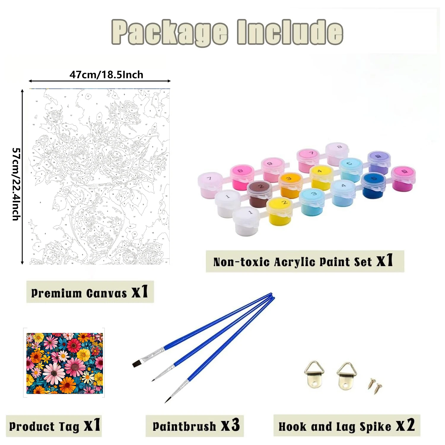 مجموعة طلاء يدوية لمناظر الزهور للبالغين، طلاء بالأرقام لوحة أكريليك قماشية لتزيين المنزل هدايا المهرجانات #2