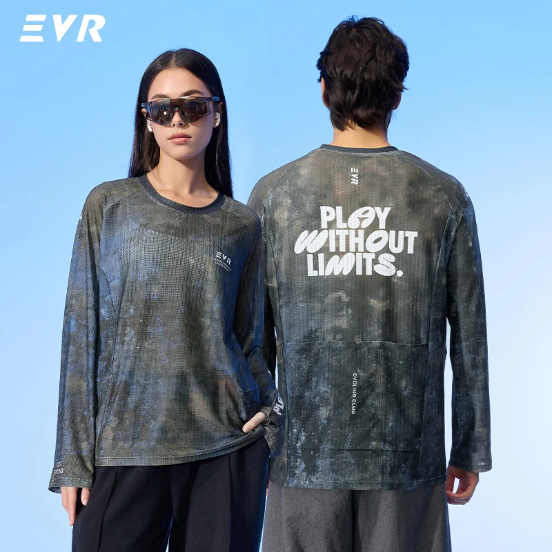 EVR Unisex Lange Mouw Fiets Shirt Snel Droogend Ademend Losse Pasvorm Fiets Jersey Casual Racefiets MTB Rijtop voor Heren Dames