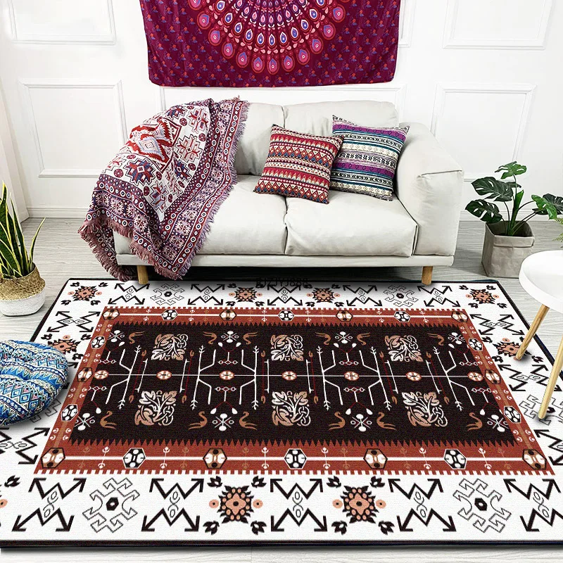 

European-style Bluered Brown Mediterranean Geometric Ethnic Floral Bedroom Living Room Bedside Carpet Kitchen Door Mat Alfombra