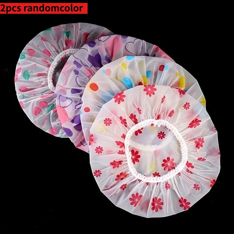 2/10Pcs Multiple Cute Floral Waterproof Shower Caps, Reusable Elastic Shower Caps,Hair Washing,Face Care,Leak Proof Hair Covers