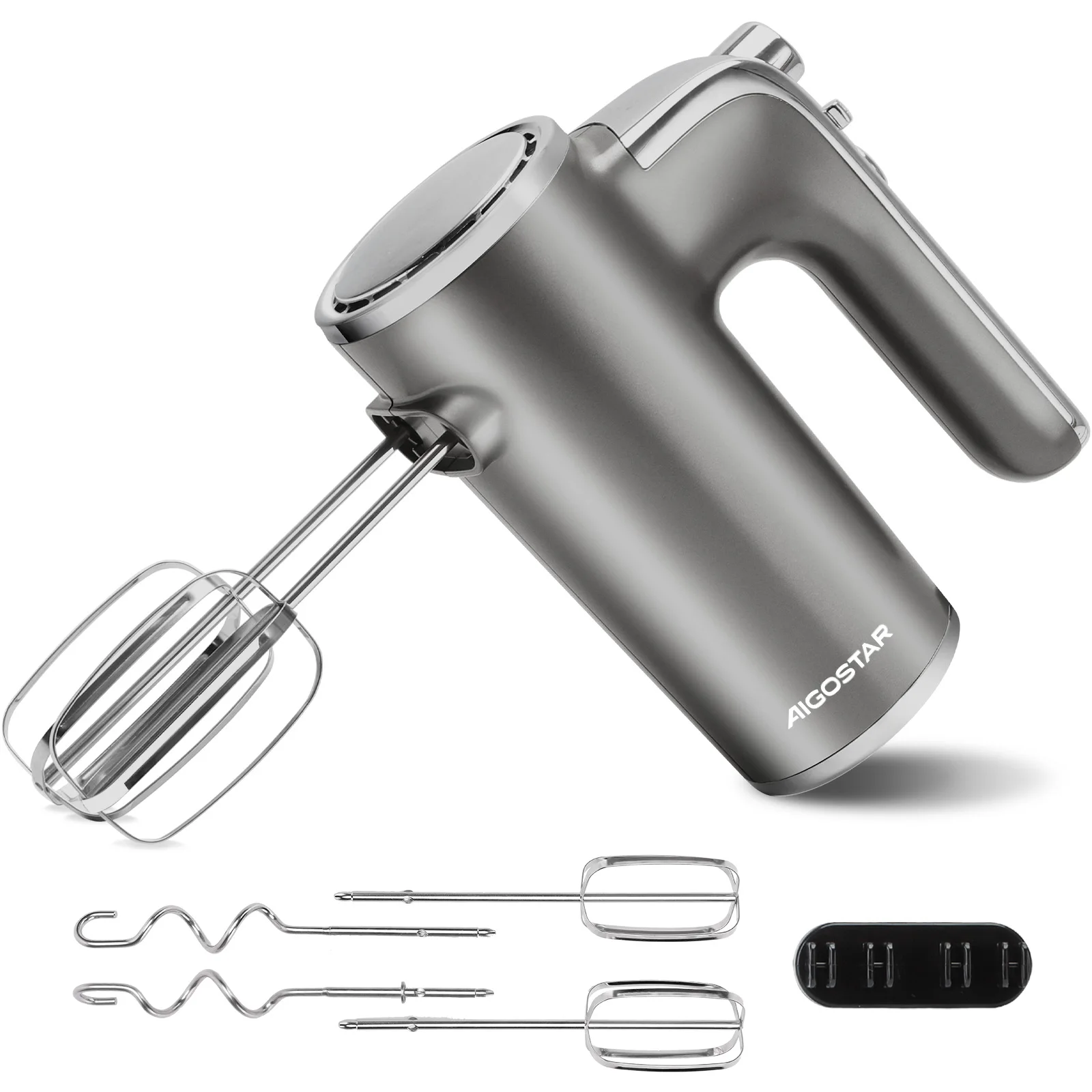 خلاط يدوي كهربائي من إيجوستار، خلاط يدوي فائق القوة 400 وات مع حامل تخزين واحد، 5 سرعات توربو، 2 مخفق، خطافين عجين