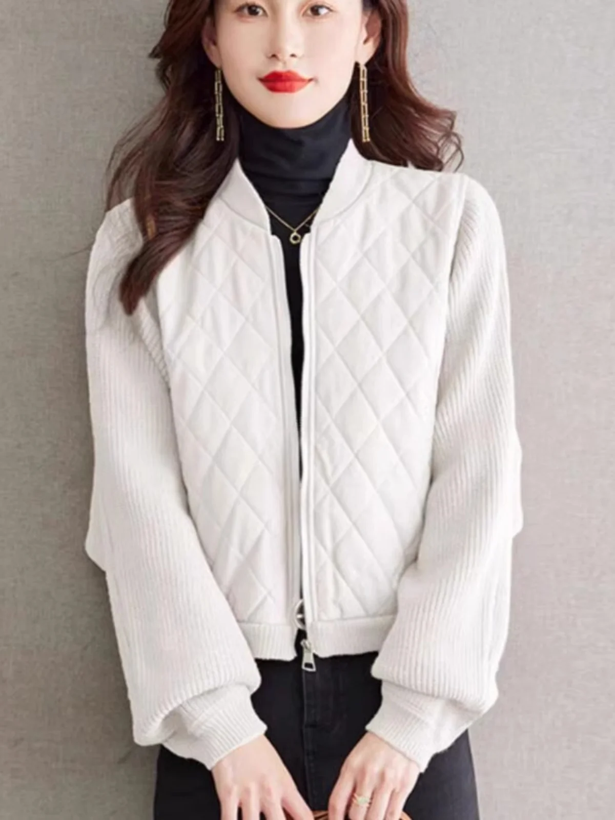 

2024 Autumn Winter Thickened Batwing Sleeve Knitted Splicing Cotton Jacket Cool And Militaristic Open Cardigan Outerwear