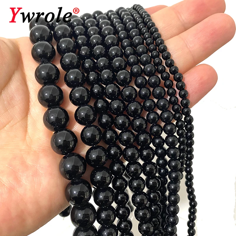 Hot Round Black Onyx Glass Loose Smooth Natural Stone Beads For Jewelry Making DIY Bracelet Earrings Handmade Accessories 4-14mm