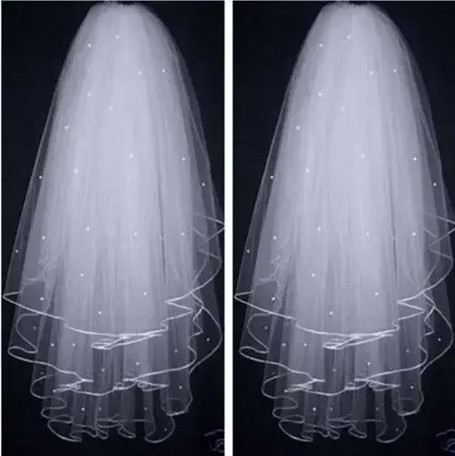 For Her Latest Design 3 Layer Wedding Satin Edge Elbow Length Bridal Veils & Pearls Comb 2026