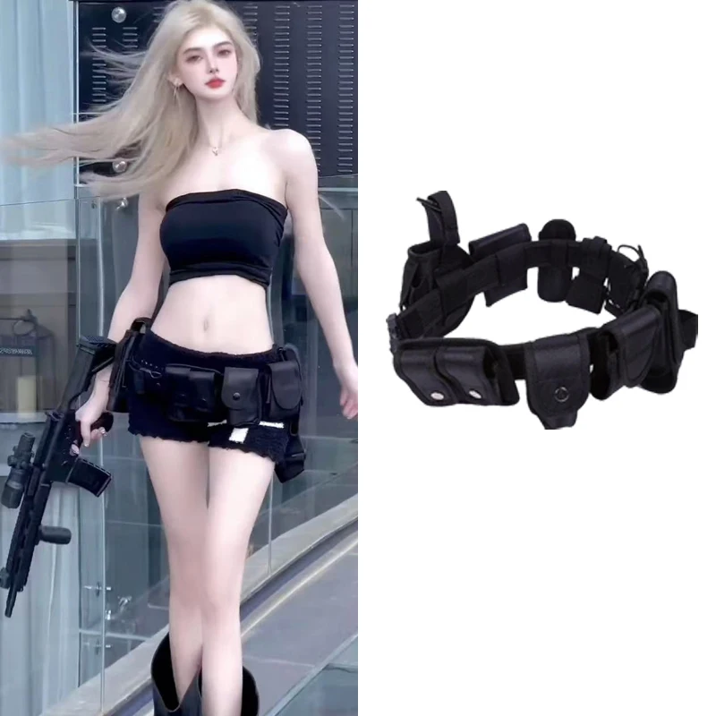 

Hip Hop Waist Bag for Unisex Black Fashion Streetwear Chest Rig Fanny Pack Multi-pocket Travel Phone Belt Bag Pouch Waist Packs